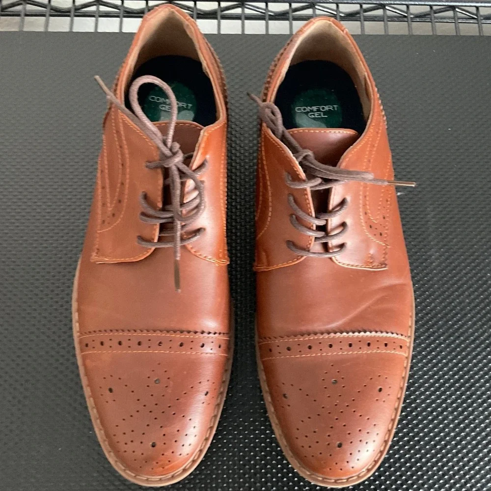 Nunn Bush Mens Comfort Gel Brown Brogue Cap Toe Oxford Dress Shoes 10M